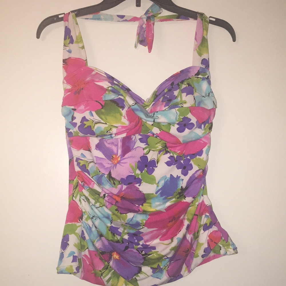 Ruched Floral Halter Tankini